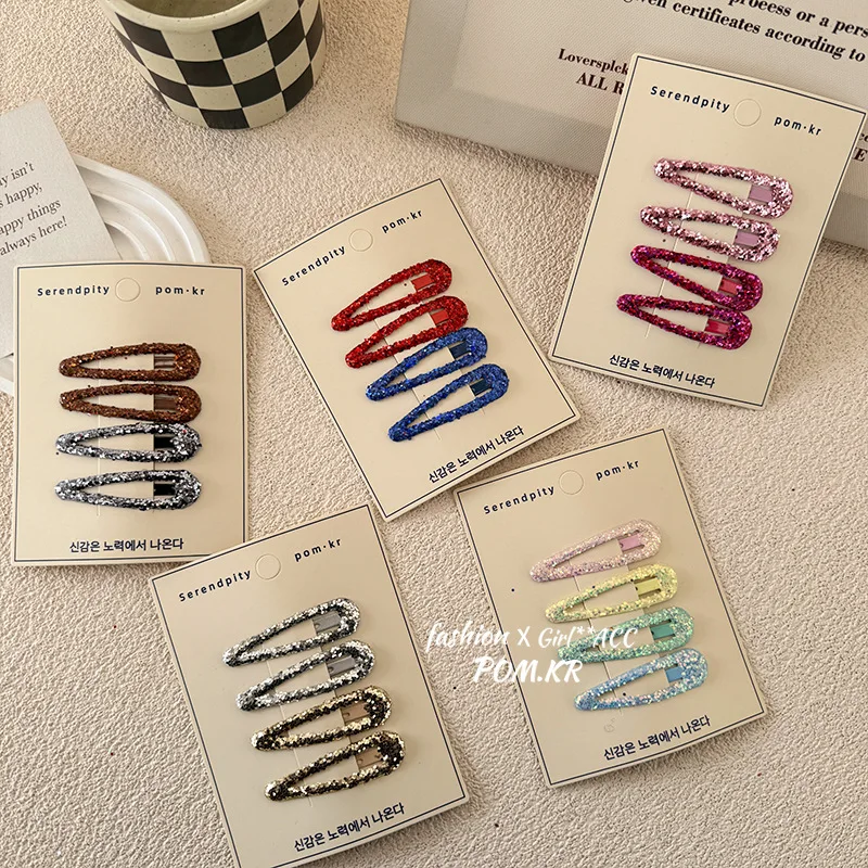 4 Uds. De pasadores sencillos de moda coreana para niñas, pinzas para el pelo de Color sólido con lentejuelas brillantes, accesorios para el cabello para niños - imagen 3