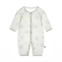 Pelele de verano para bebé recién nacido, ropa de algodón puro para niños y niñas, mono bonito estampado de manga larga, ropa fina para el hogar infantil de 1-3-6-9M