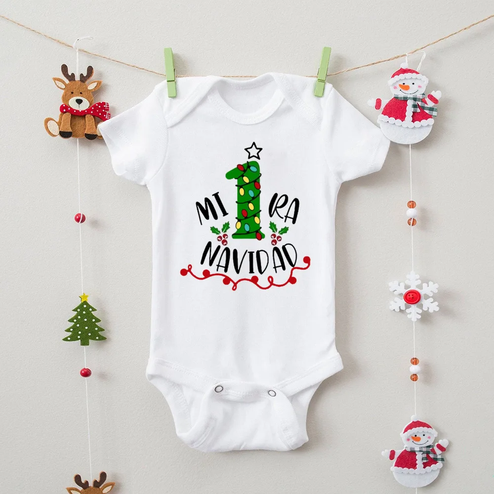 Body con estampado español para bebé, Pelele de manga corta para recién nacido, traje para fiesta de navidad - imagen 3