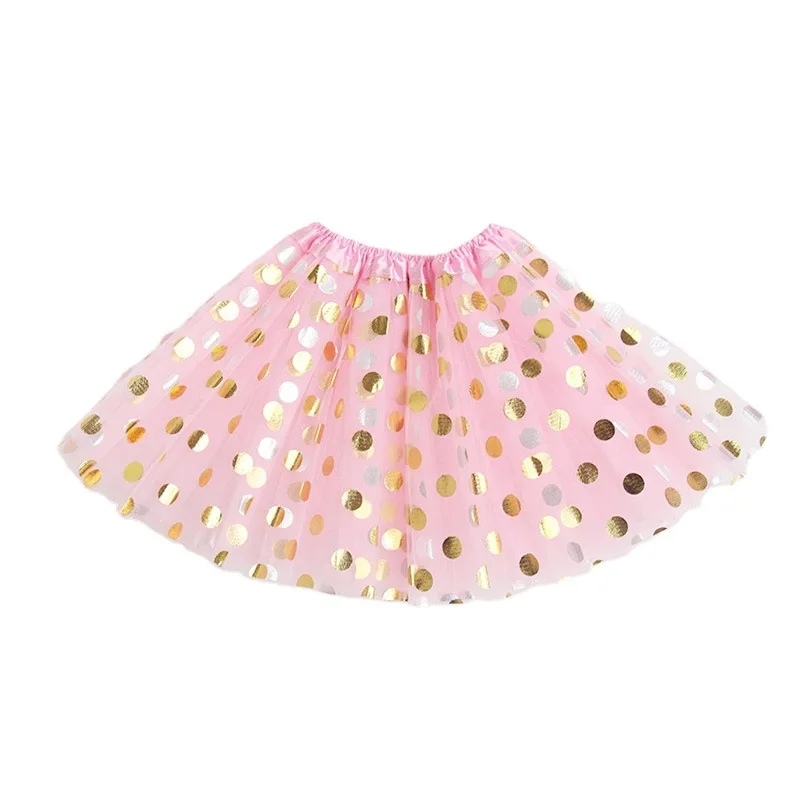 Falda de malla brillante para niñas, traje de baile de princesa con lunares dorados para actuaciones, falda de tul para fiesta en escenario de 3 a 8 años - imagen 3