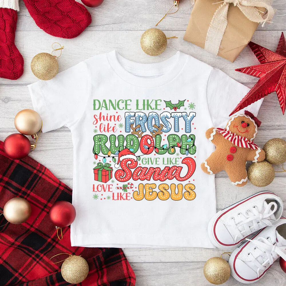 Camisetas con estampado de Just A Girl Who Loves Christmas para niños, camiseta para fiesta de Navidad, traje de vibraciones navideñas, camiseta de manga corta para niños - imagen 5