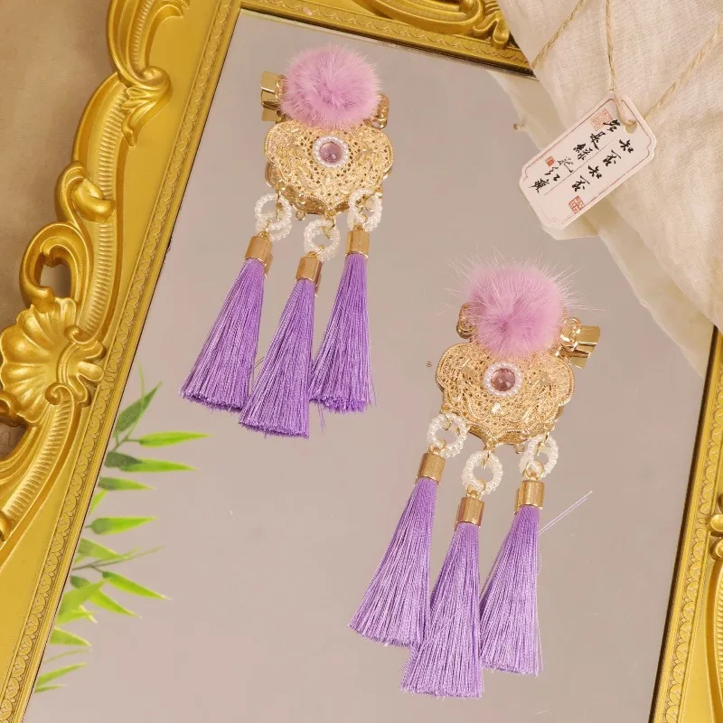 Pinza para el pelo para niños con cerradura tipo jade de Año Nuevo, borla de perlas resistente, bonito estilo Hanfu para niños, accesorio para el cabello festivo esencial - imagen 3