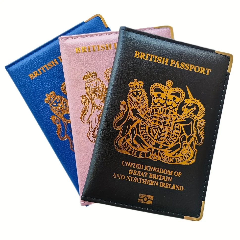 Funda para pasaporte de viaje para hombre y mujer, funda para pasaporte de cuero Pu para Reino Unido, Gran Bretaña, tarjetero británico, 1 ud.