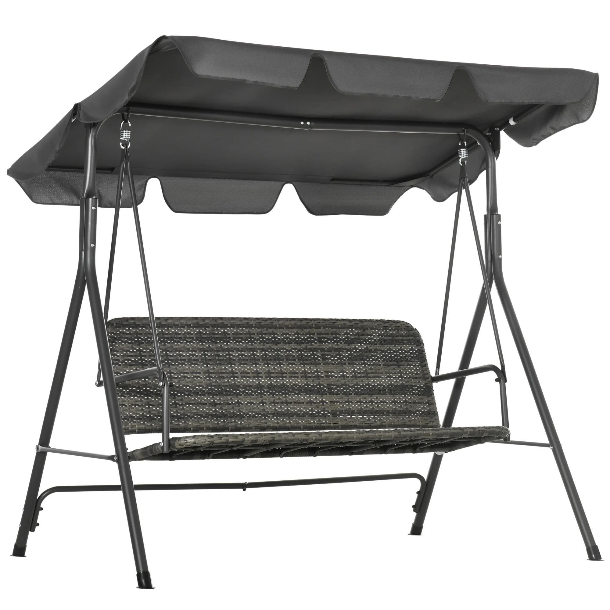 Outsunny Columpio de Jardín Exterior de 3 Plazas Balancín de Jardín Exterior con Toldo Ajustable Asiento de Ratán PE y Reposabrazos para Balcón Terraza Patio Carga 240 kg 167x112x153 cm