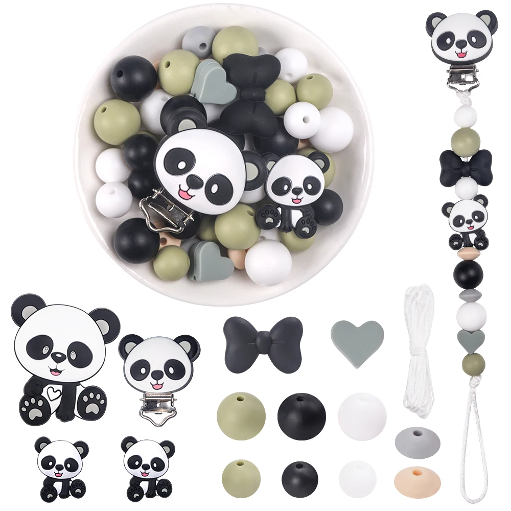 LOFCA 45/46 Uds. Mordedor de cuentas focales de Panda de silicona para dentición de bebé DIY pulsera collar joyería accesorios para manualidades - imagen 3