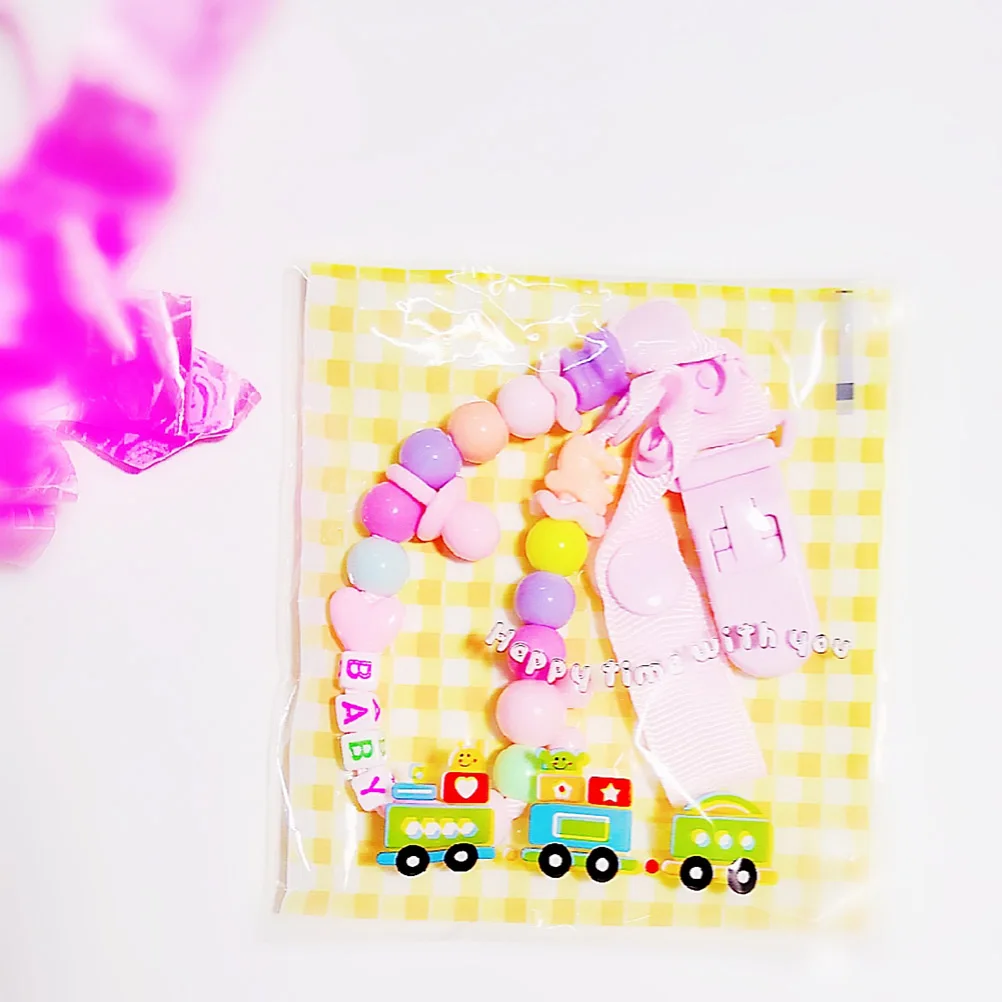 Cadena con clip para chupete para bebé, accesorios para mordedor con espaciadores ornamentales, borde redondeado rosa, diseño ligero y seguro - imagen 2