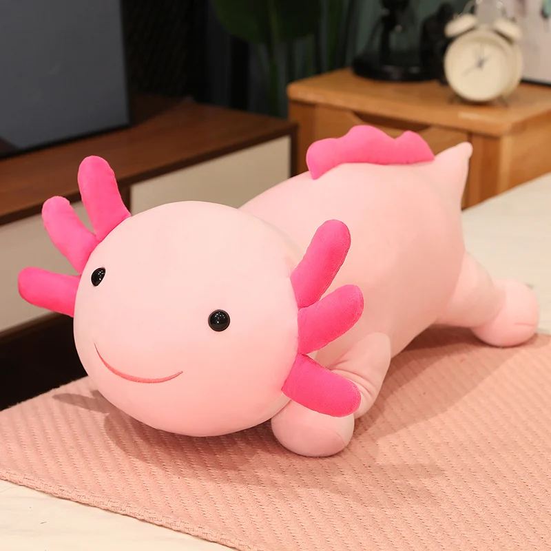 Peluche axolotl bebé gigante tumbado con rostro sonriente - Regalo