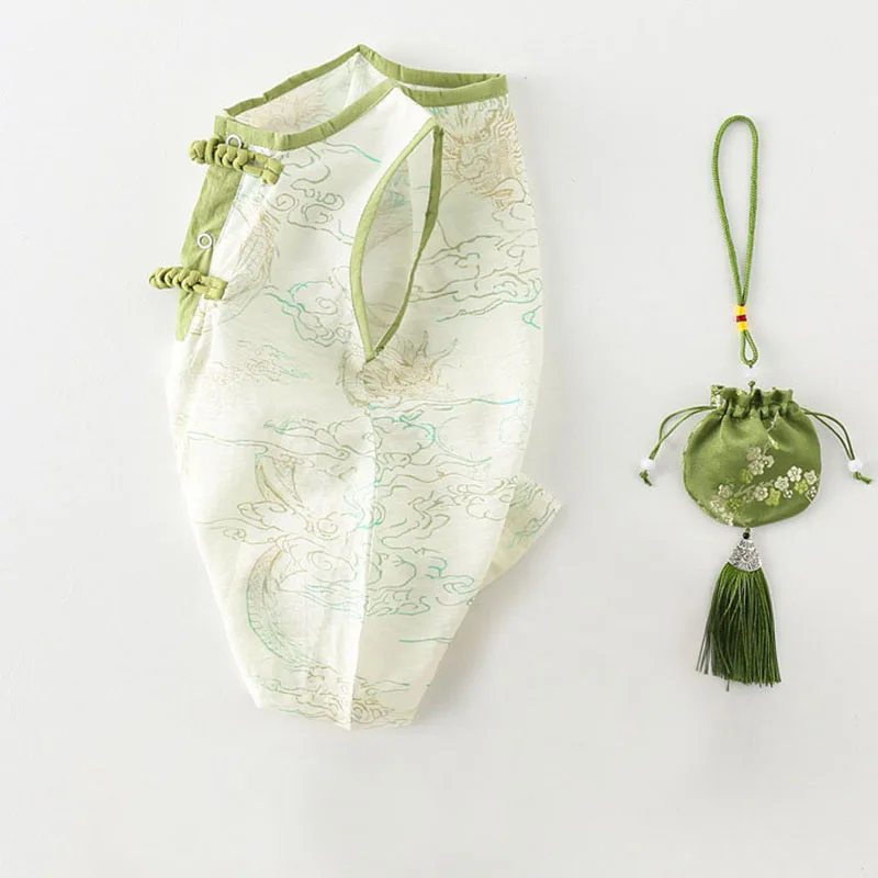 Conjuntos de peleles de verano para bebé de 0 a 3 meses, monos de algodón sin mangas con estampado bonito de estilo chino + bolsa, artículos para recién nacido B111, 2 uds. - imagen 3