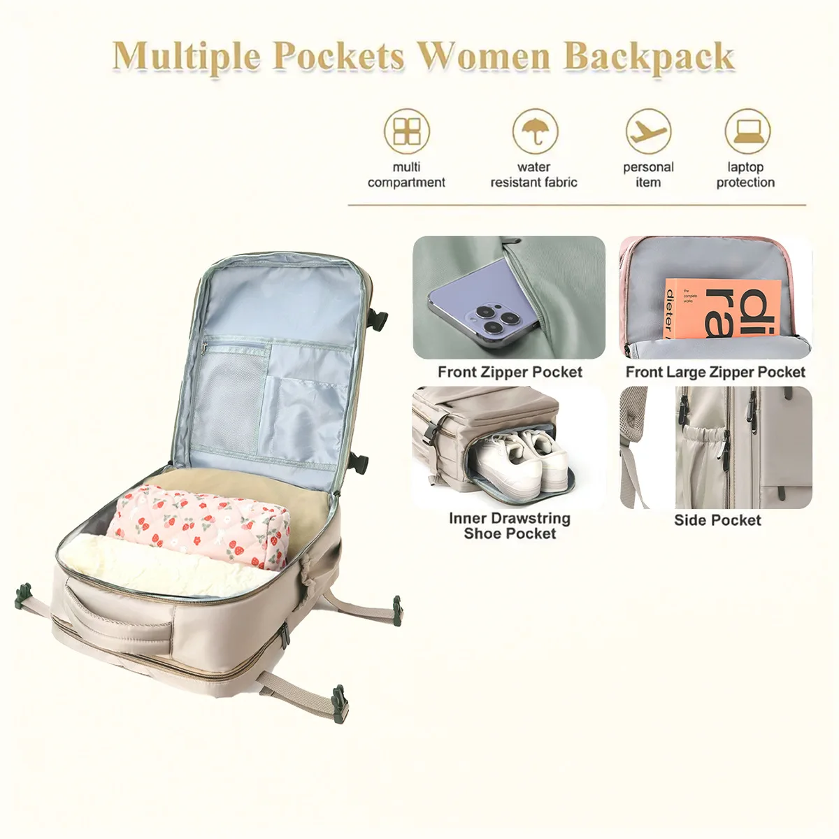 Mochila impermeable gran capacidad con compartimento húmedo y seco