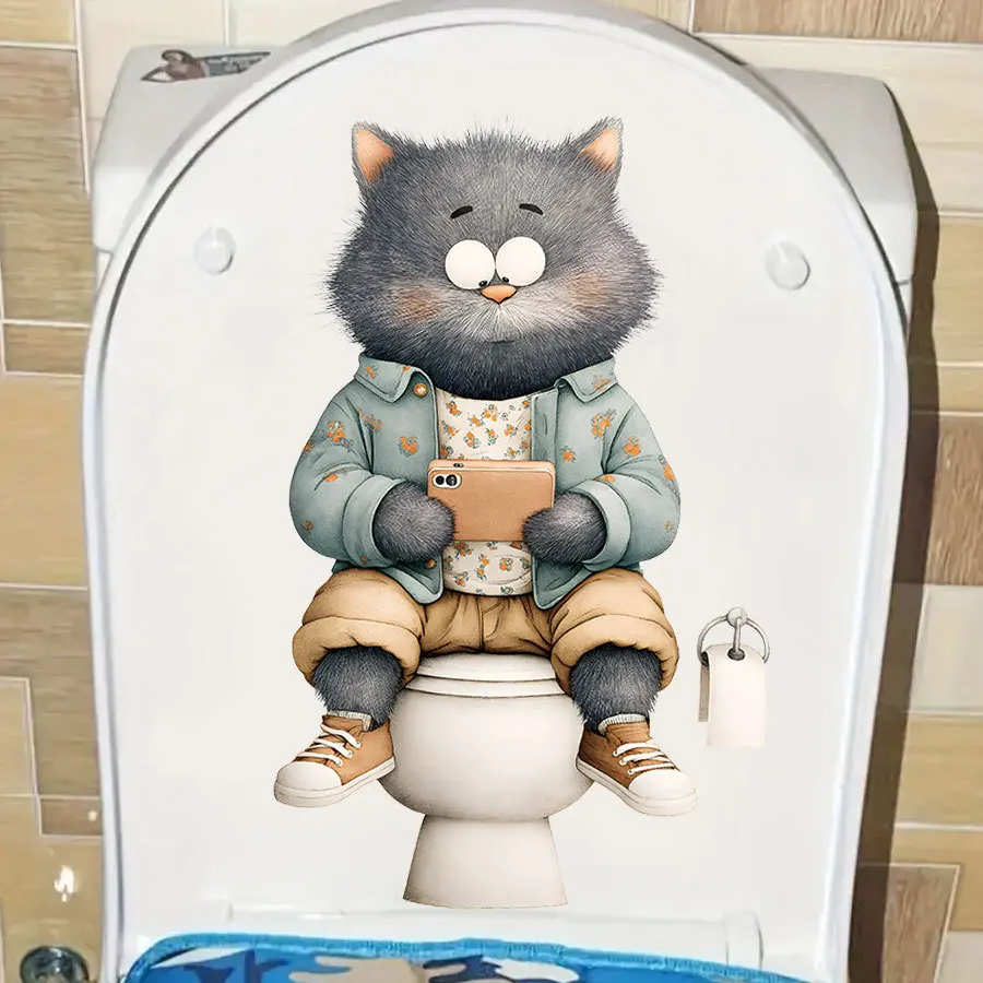 Pegatina de pared de gato para inodoro, pegatina de pared autoadhesiva de simulación de dibujos animados, decoración de tapa de inodoro, pegatina de pared - imagen 3