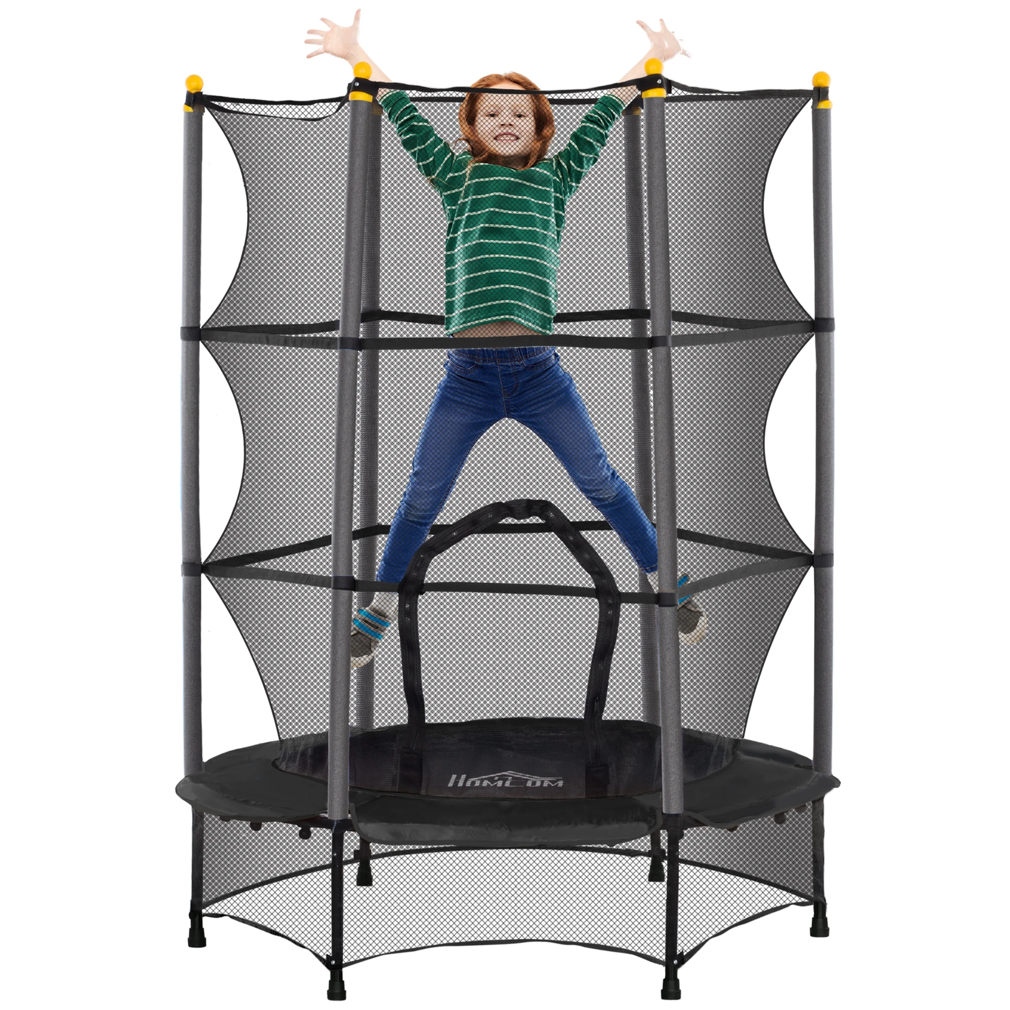 HOMCOM Cama Elástica Infantil Ø140x190 cm Trampolín para Niños de +3 Años con Red de Seguridad y Marco de Acero para Interior y Exterior
