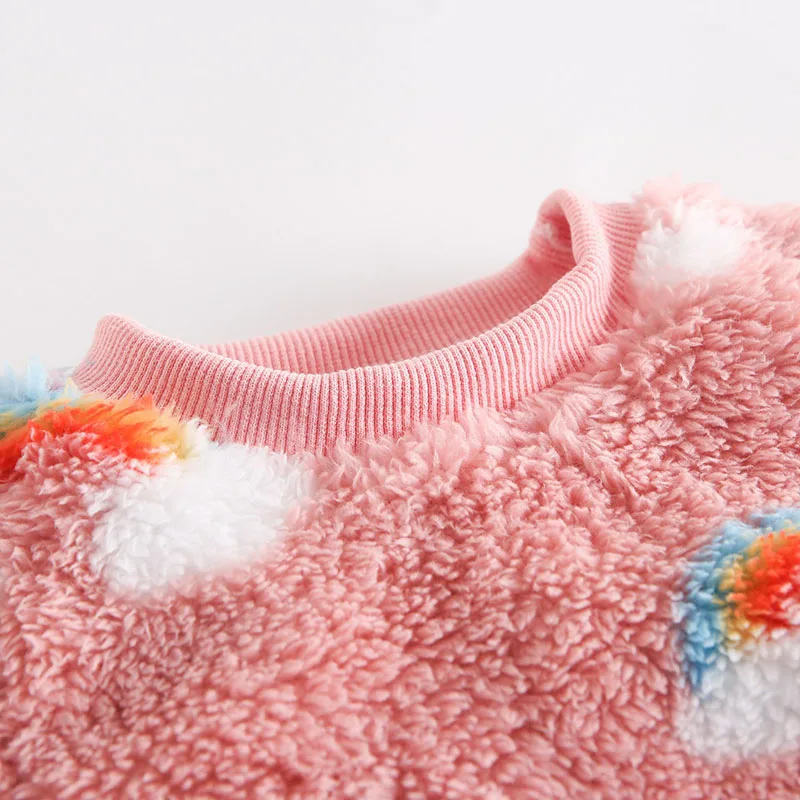 MILANCEL nuevo conjunto de pijama de invierno para niños 9M-5Y dibujos animados Arco Iris niñas ropa gruesa para el hogar patrón de nubes cálidas ropa de casa para bebés 2 uds - imagen 4