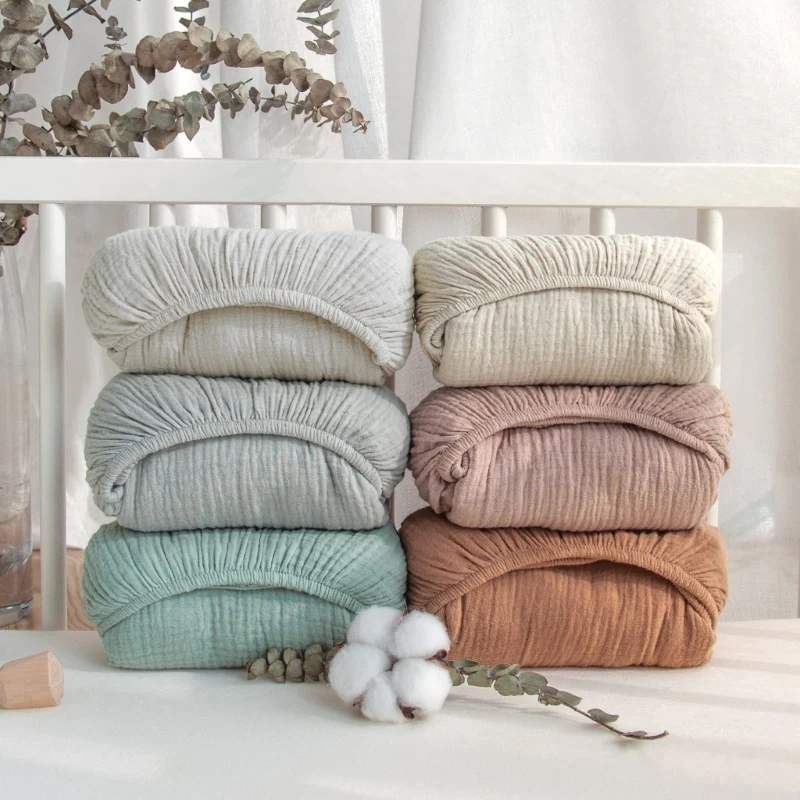 Sábana bajera de algodón transpirable para bebé, de Color liso funda extraíble, descanso cómodo - imagen 4