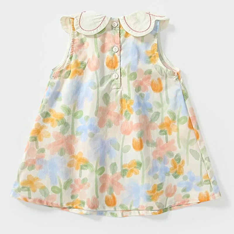 Ropa de verano, vestidos coreanos bonitos de flores para niña, cuello de muñeca sin mangas, vestido de princesa de algodón para bebé, ropa de Boutique para niños B158 - imagen 2