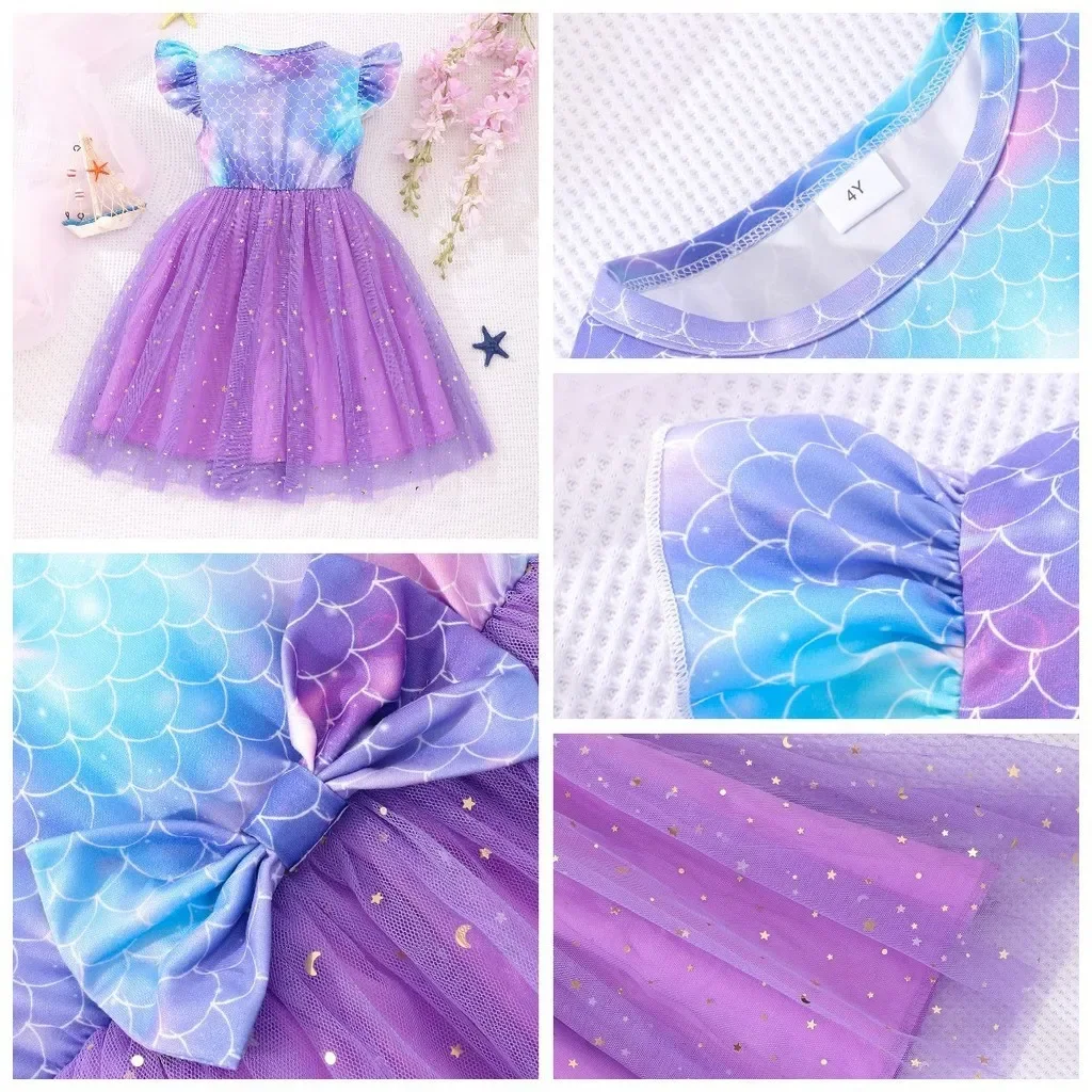 Vestido infantil manga corta – Estilo casual con unicornio y mariposa - imagen 5