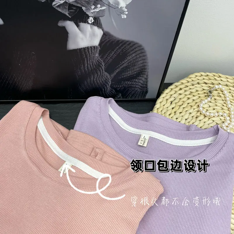 9082 #   Camisetas informales de algodón liso para maternidad y lactancia, camiseta con cubierta para madre posparto, Tops para embarazo 2023 - imagen 4