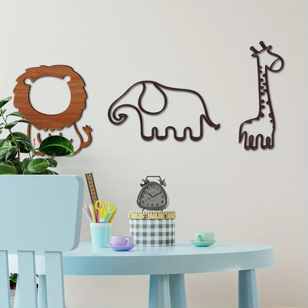 Pegatina de madera de dibujos animados 3D, pegatina de animales para pared, decoración de habitación de bebé, sala de estar, dormitorio, regalo del Día de Acción de Gracias - imagen 2