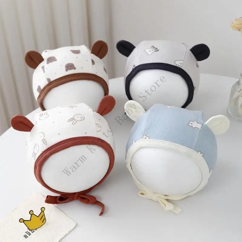 Nuevo oso de dibujos animados accesorios de fotografía recién nacido gorros gorra ajustable de encaje Floral bebé sesión de fotos sombrero capó para bebé de 0 a 5 meses - imagen 2