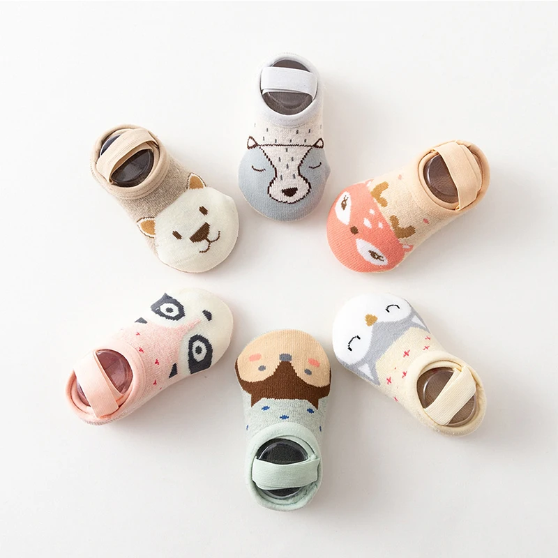 Calcetines de suelo para bebé, calcetines elásticos de dibujos animados para bebé, calcetines antideslizantes de algodón, calcetines bonitos de malla de encaje de animales para verano, primer andador de 0 a 3 años