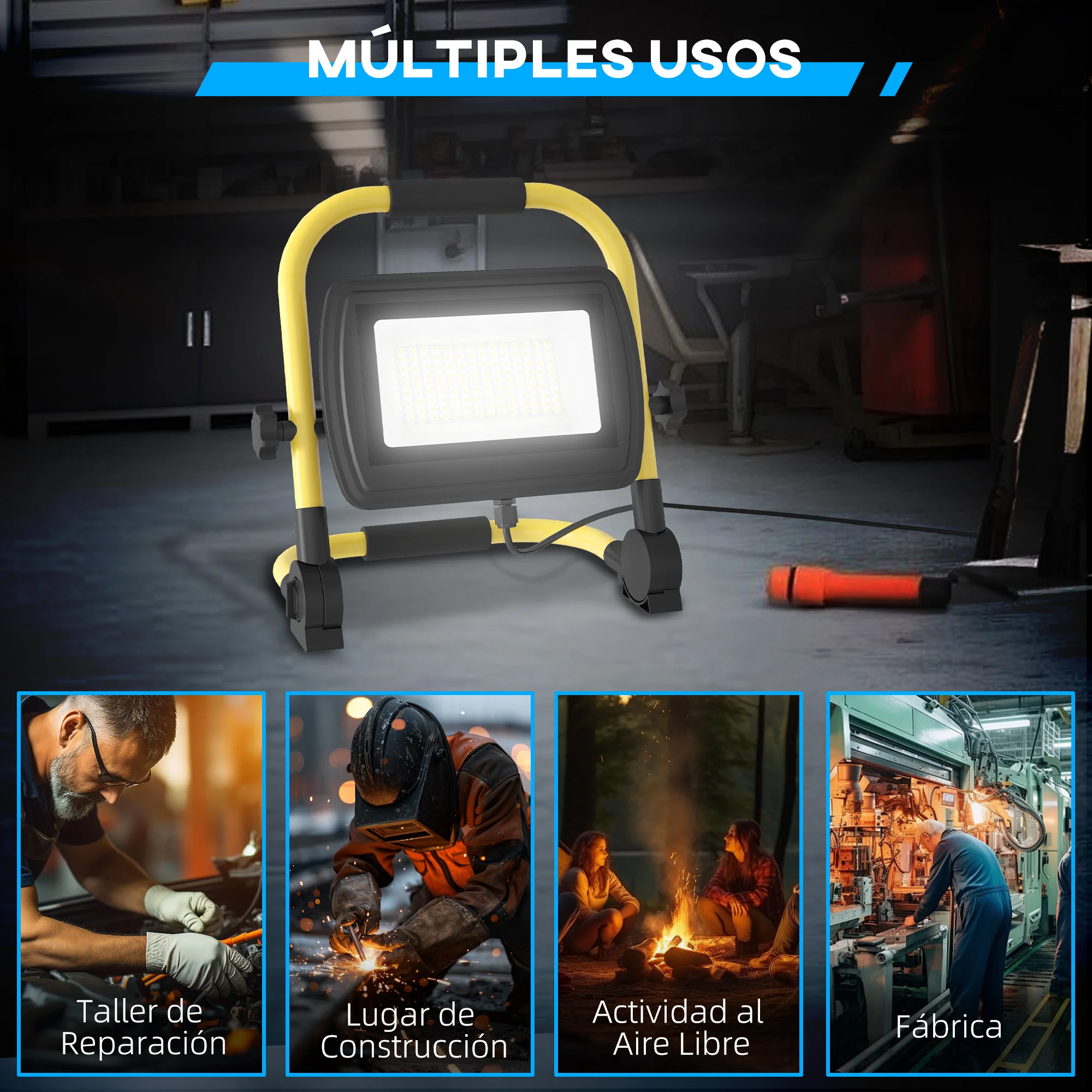 HOMCOM Foco LED con Cabezas y Soporte Ajustables 50 W 4250 Lúmenes IP65 6500K Foco Proyector Led Resistente a la Intemperie Portátil con Asa para Interior y Exterior Amarillo y Negro - imagen 5