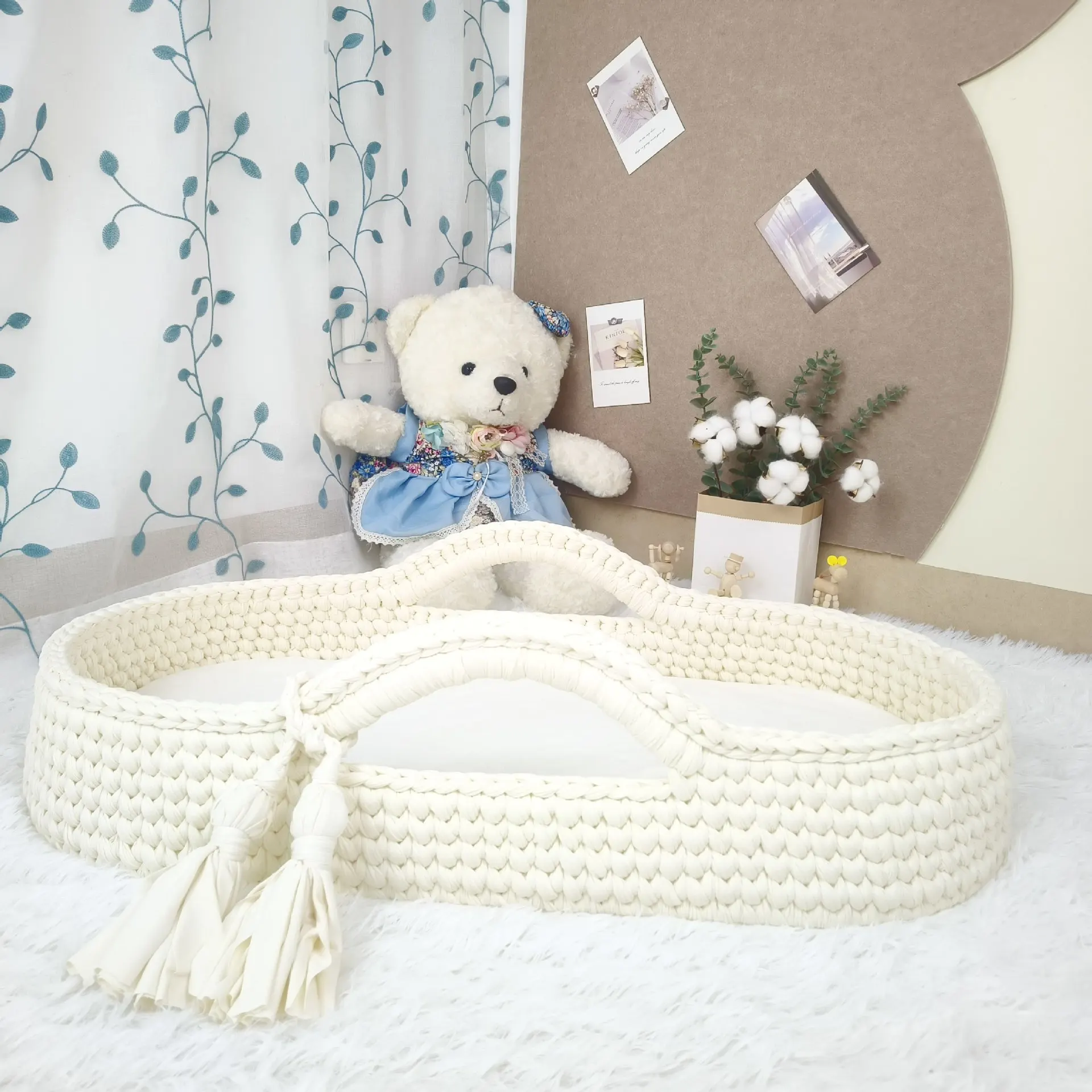 Cesta portátil de cuerda de algodón para cambiar pañales de bebé recién nacido, cuna para recién nacido, cesta para cambiar pañales tejida a mano, cesta para dormir - imagen 2
