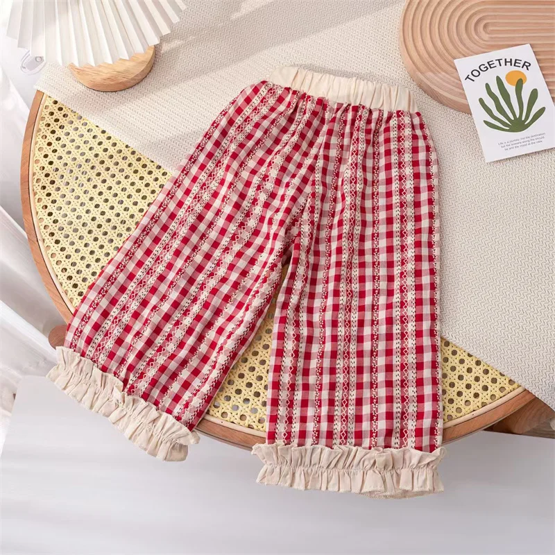 Pantalones holgados de verano para niños con cintura elástica y encaje - imagen 5