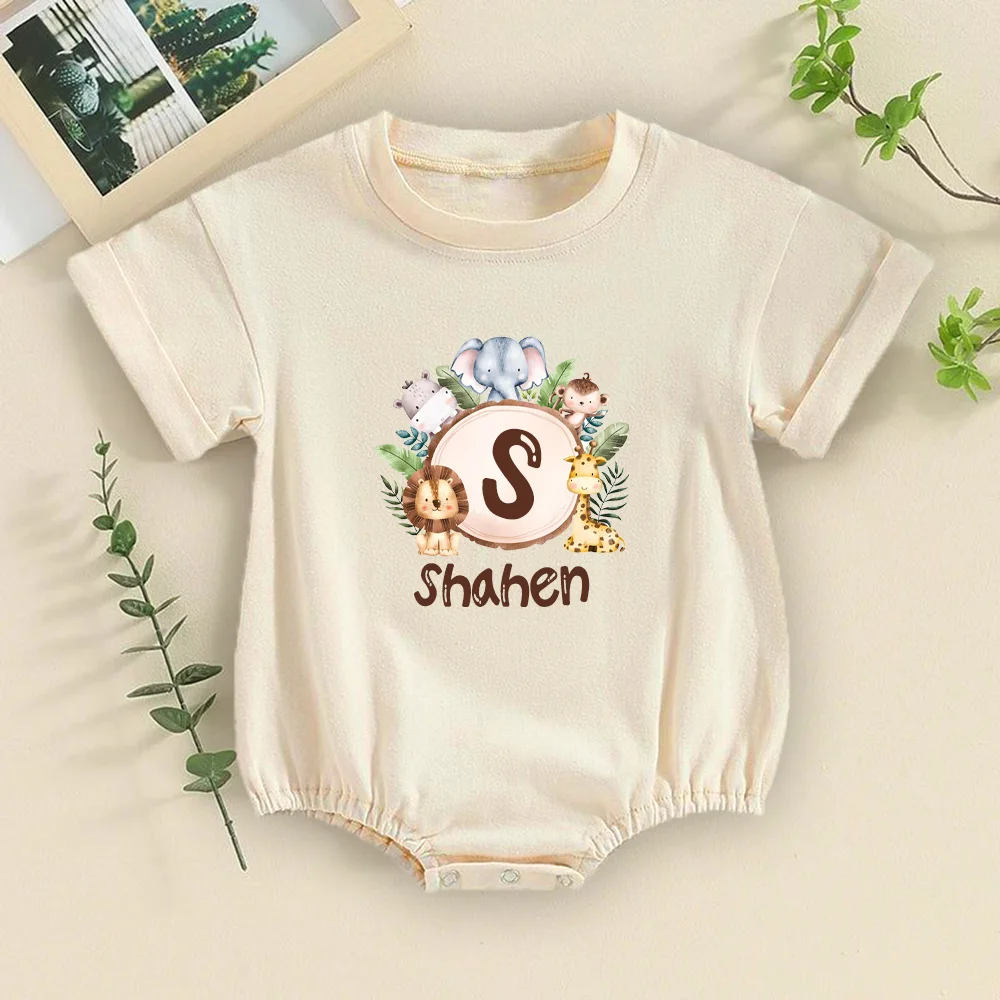 Mono con letras de animales de Safari personalizados con nombre, traje de fiesta de jungla, mono de gran tamaño para bebé, mono infantil de verano