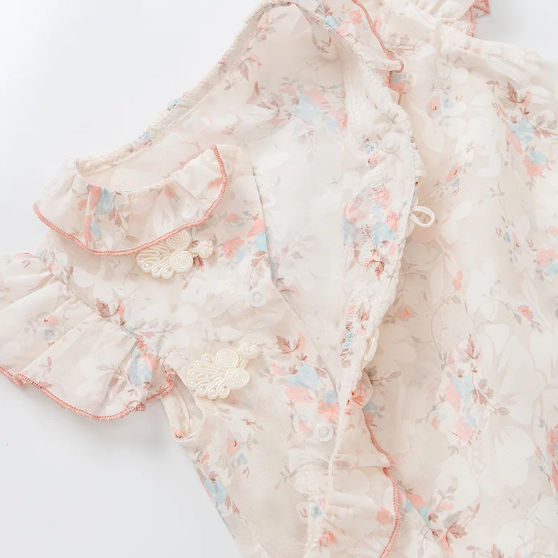 Conjuntos de 2 piezas de ropa de verano para niña, monos de algodón sin mangas con flores bonitas de estilo chino, monos, artículos para recién nacidos B155 - imagen 4