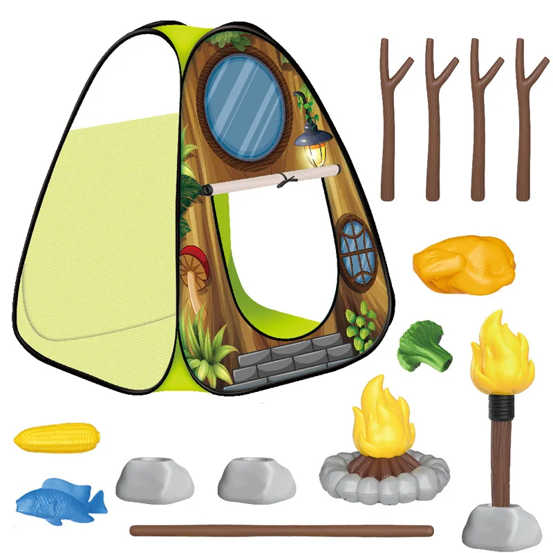 Juego de tienda de campaña para niños, juguetes para niños pequeños con fogata, juguetes para acampar para niños, interior y exterior, juego de simulación, modelos de luz y sonido - imagen 4