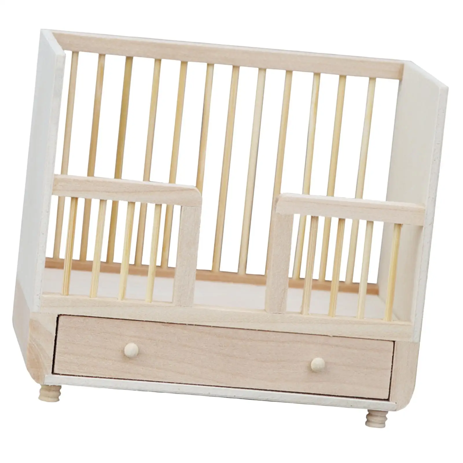 1: 12 Miniature Dollhouse Crib Bed Miniature Toddler Bed for Gift Micro Landscape Handcraft Landscape Decorations Window Display