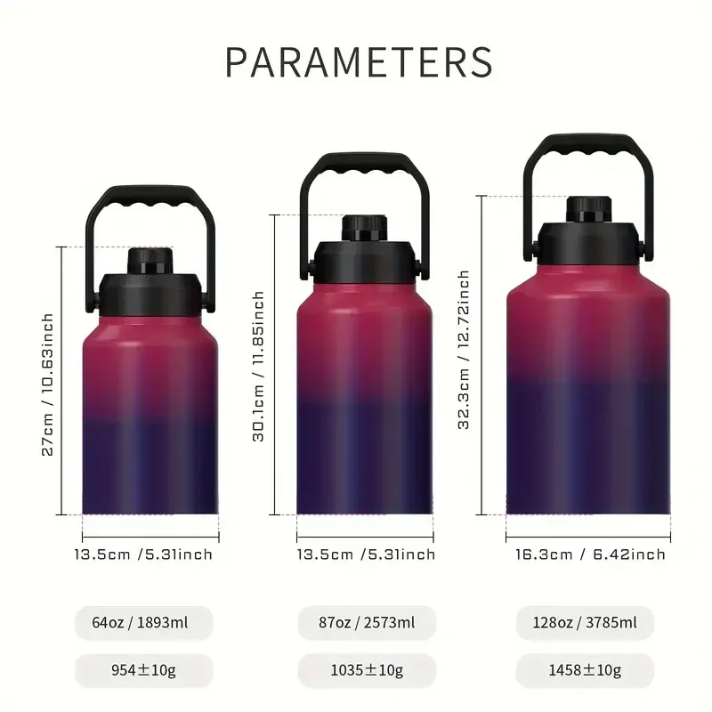 1pcs gallon and half gallon water bottle insulated cold for bpa free and leak proof 64oz 128oz stainless steel water jug vacuum large water bottles with handle for gym hiking camping and travel details 6