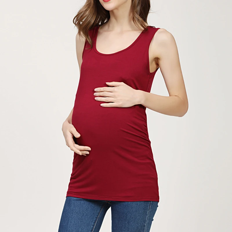 Camisetas sin mangas de maternidad para mujeres embarazadas, chaleco de Yoga atlético sin costuras, camisola fruncida lateral de embarazo - imagen 5