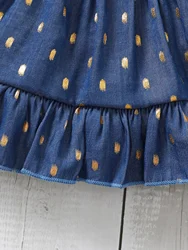 Vestido fiesta bebé azul lunares dorados con diadema