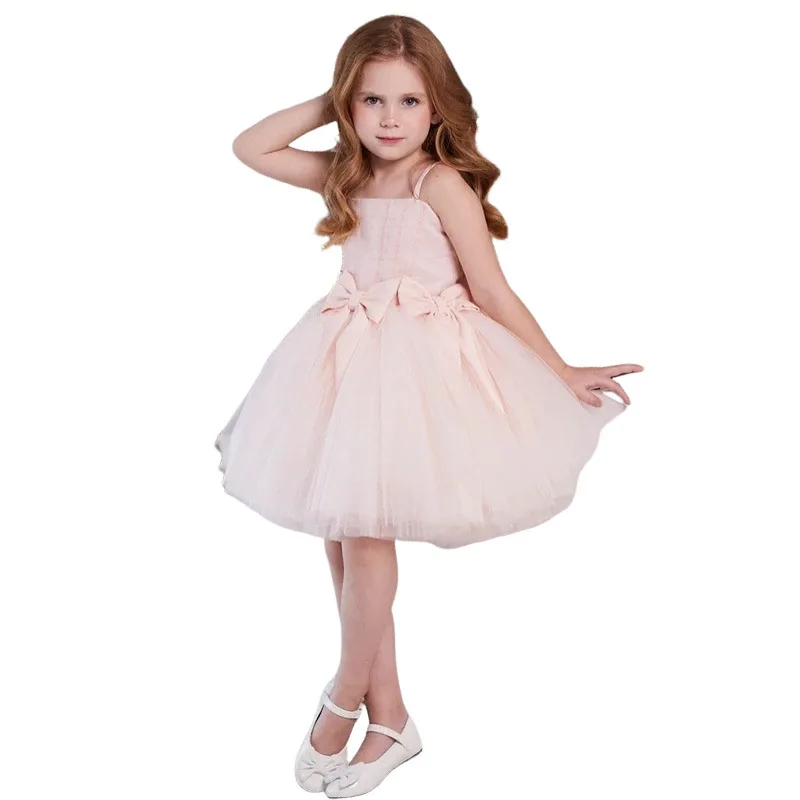 Vestido de princesa de estilo occidental para niña pequeña, vestido de fiesta de 1er cumpleaños de tul hinchado con lazo rosa, vestidos infantiles para niña, vestido de lentejuelas - imagen 5