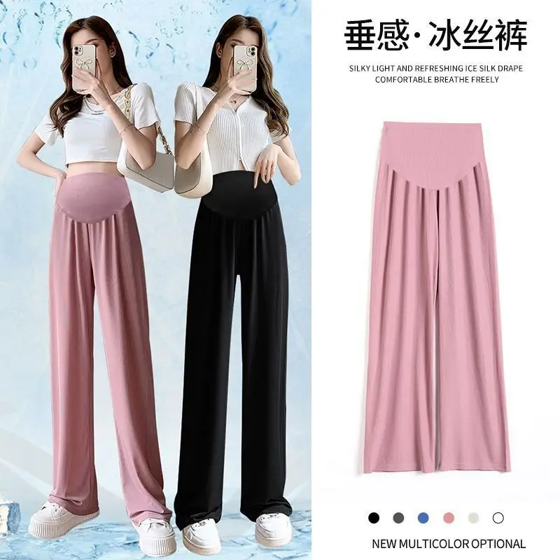 Pantalones premamá de seda fría de corte ancho y holgado - imagen 2