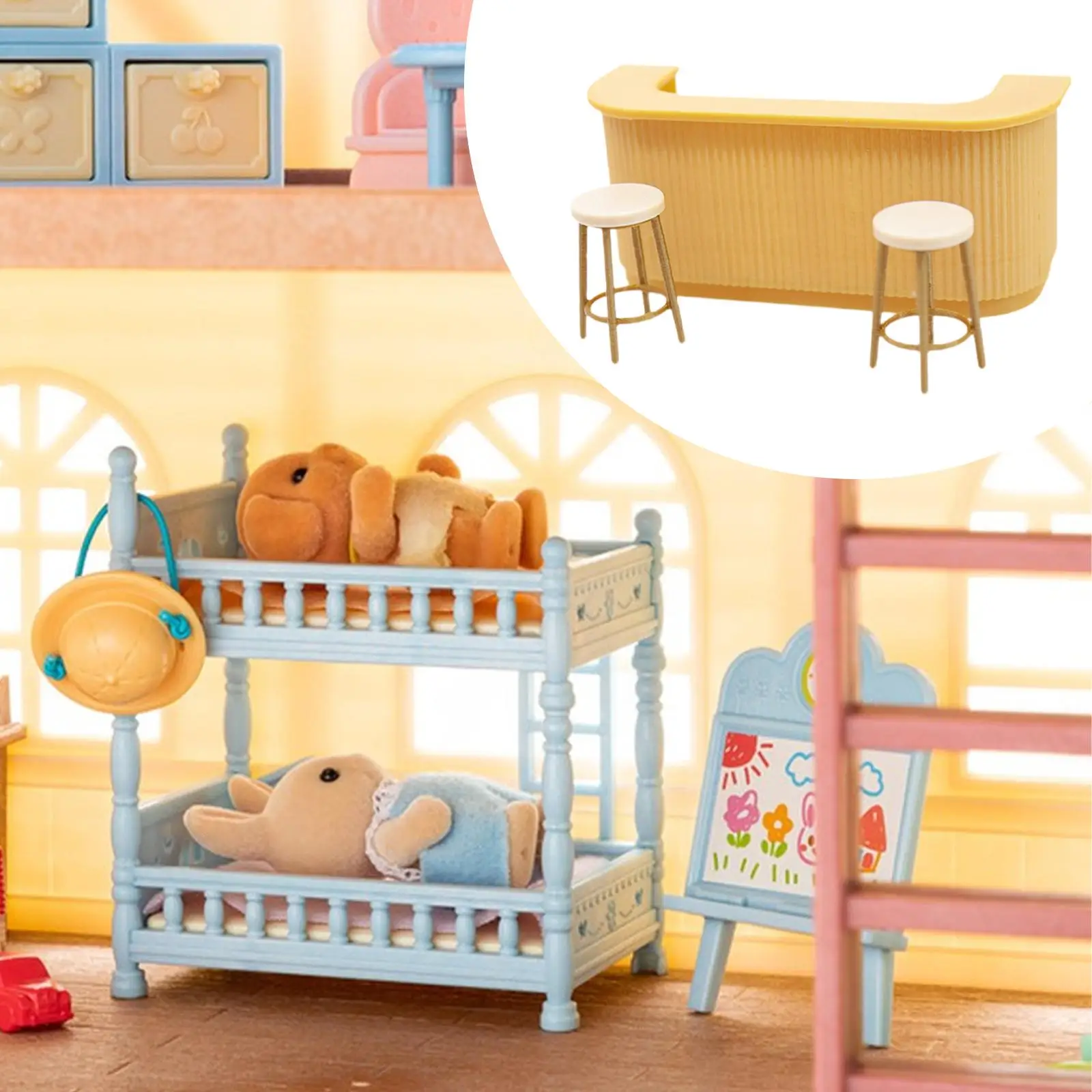 Juego de taburetes altos para mostrador de Bar en miniatura para casa de muñecas, juegos de rol, accesorios para muñecas, muebles para casa de muñecas para niñas y niños, 1/12 - imagen 4
