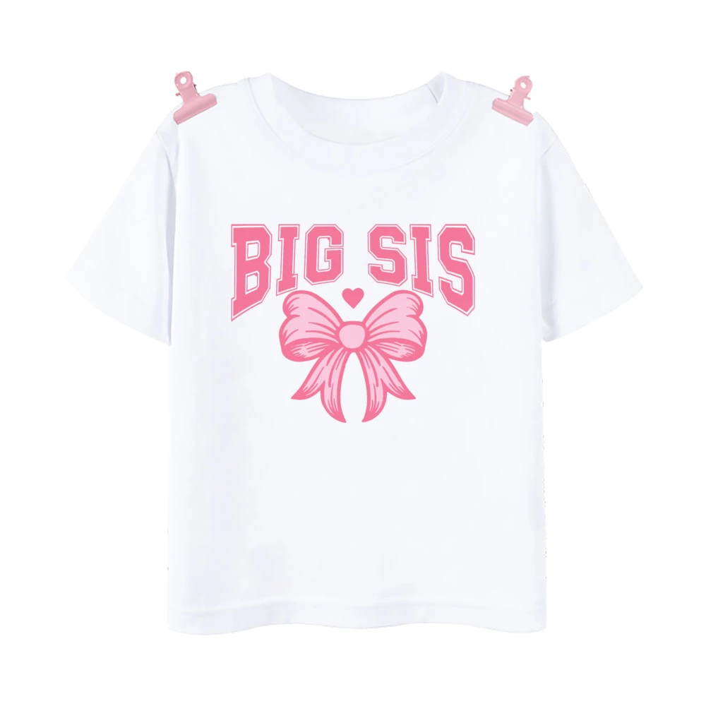 Camiseta a juego con estampado de lazo para hermana mayor y hermana pequeña, camiseta para niñas y hermanos, camiseta de manga corta para niños, ropa de verano para niños, Tops - imagen 5