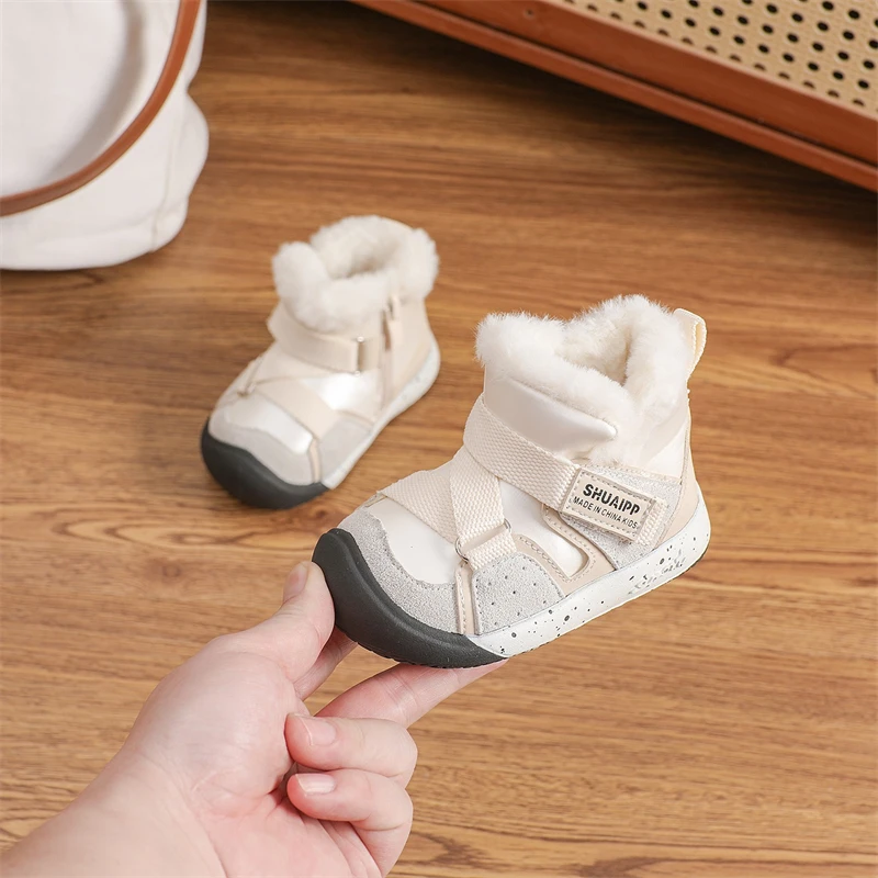 Otoño Invierno, botas de nieve para bebés y niñas, zapatos de felpa impermeables a prueba de viento para exteriores, botas antideslizantes de suela suave para niños pequeños - imagen 3