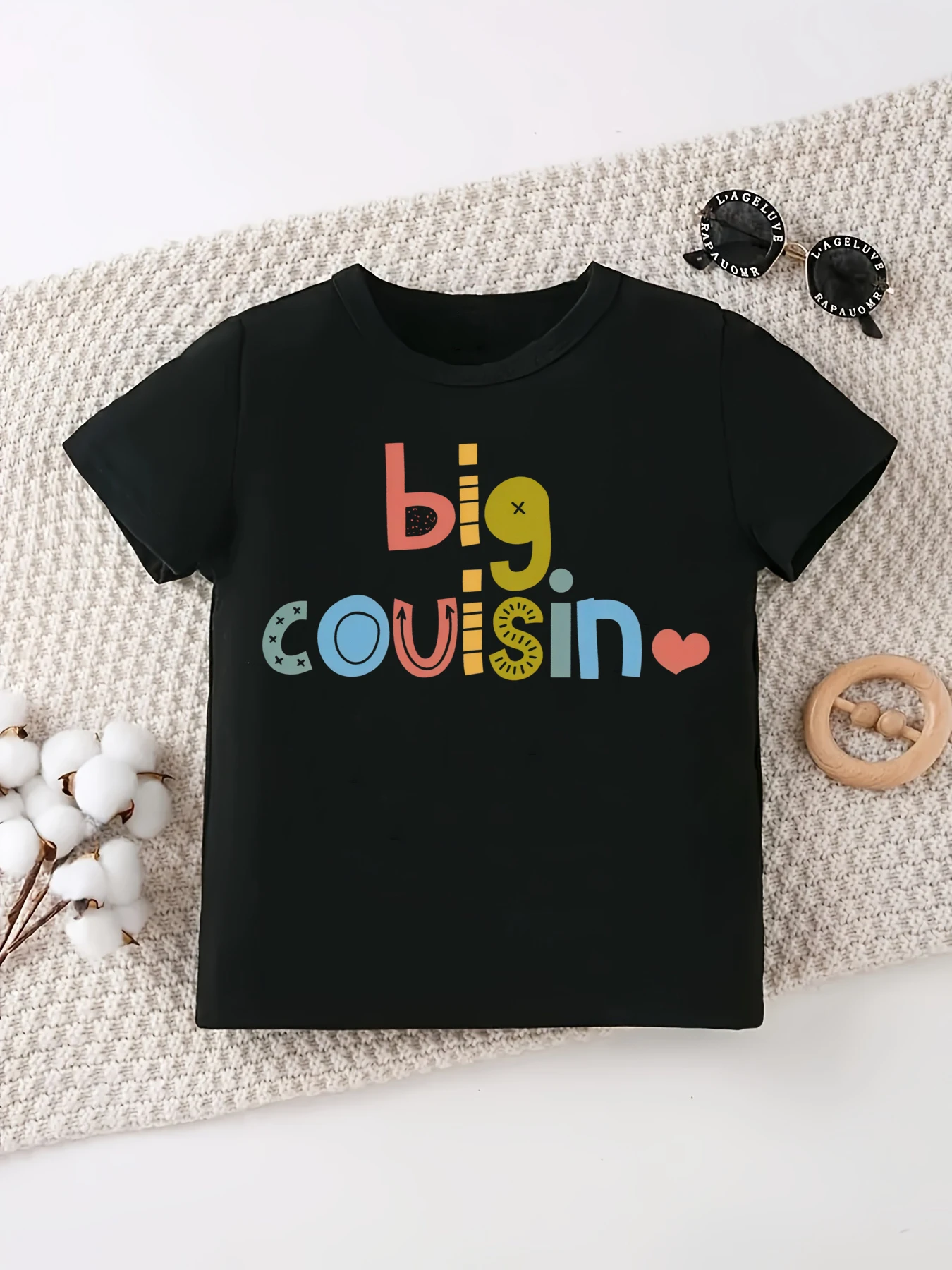 Camiseta divertida con estampado de letras y corazón de primo grande para niñas/niños, ropa Kawaii Kdis, camiseta del primo hace que los mejores amigos, camiseta para niños pequeños