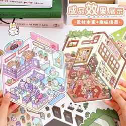 Pegatinas 3D de paisaje infantil con cabaña – Escenas mini creativas