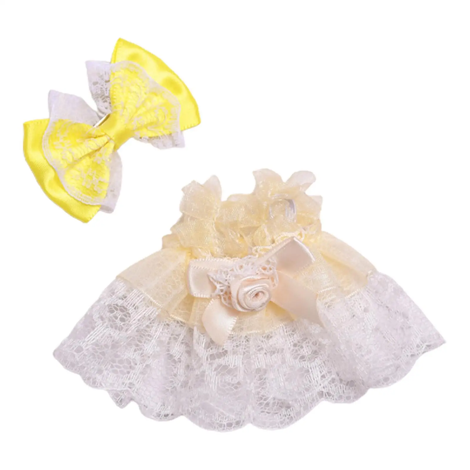 2 Pieces Mini 6 inch Doll Clothes Bow Headdress Decor Clothing Dress up Adorable Costumes Doll Dress Set for Dolls Little Girls