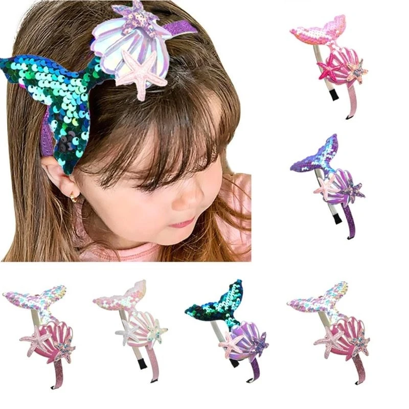 Diadema para niñas M76C, tocado conchas lentejuelas, diadema princesa, diademas para niños, accesorios para