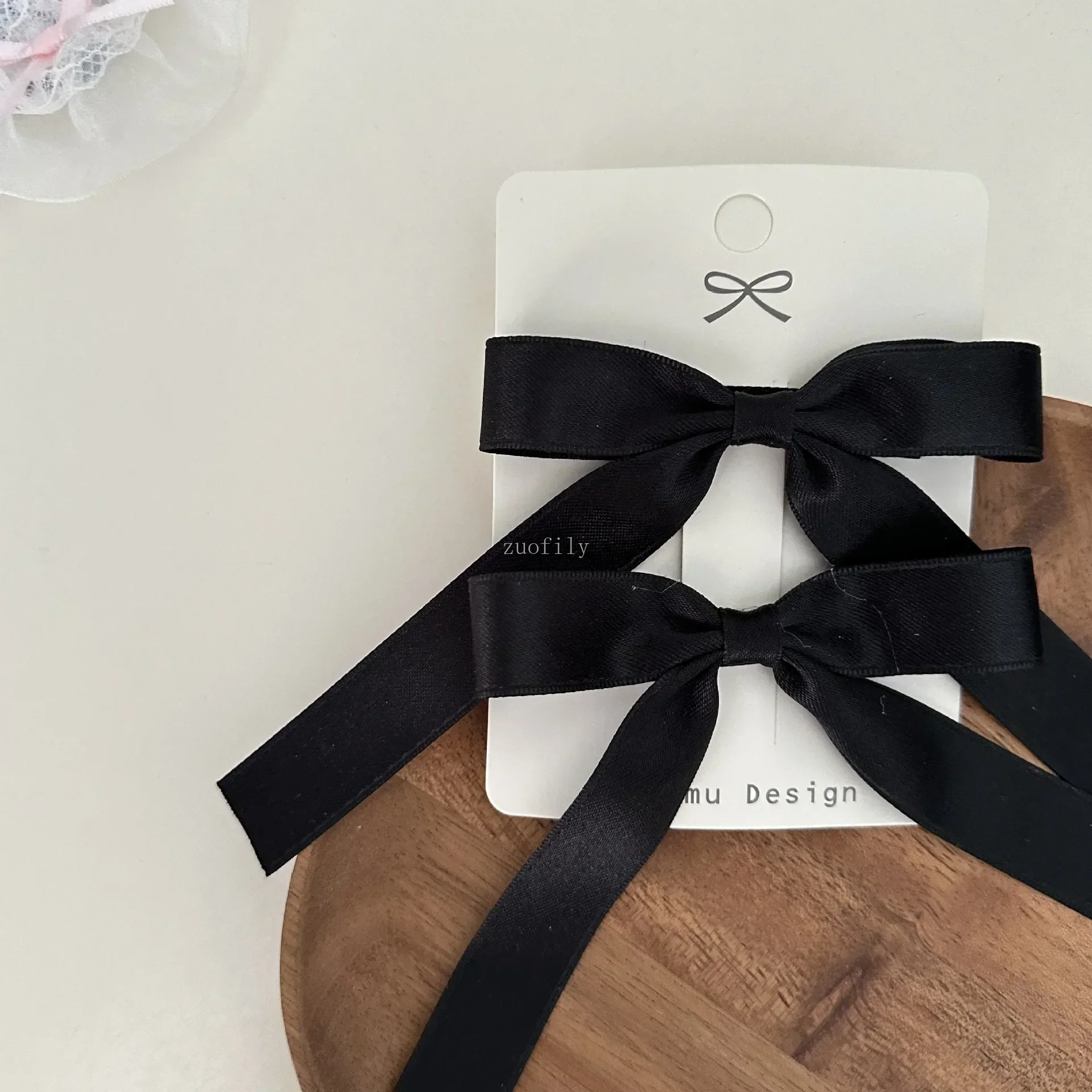 Lazo de cinta, pinzas para el cabello para niñas, bonitos y versátiles, horquillas para estudiantes, accesorios para el cabello para niños en blanco y negro sólido - imagen 5