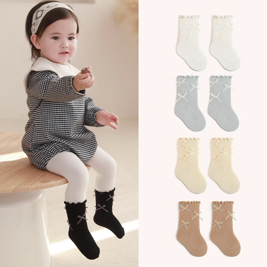 Calcetines media caña para bebé niña con lazo y volantes tiernos - imagen 4