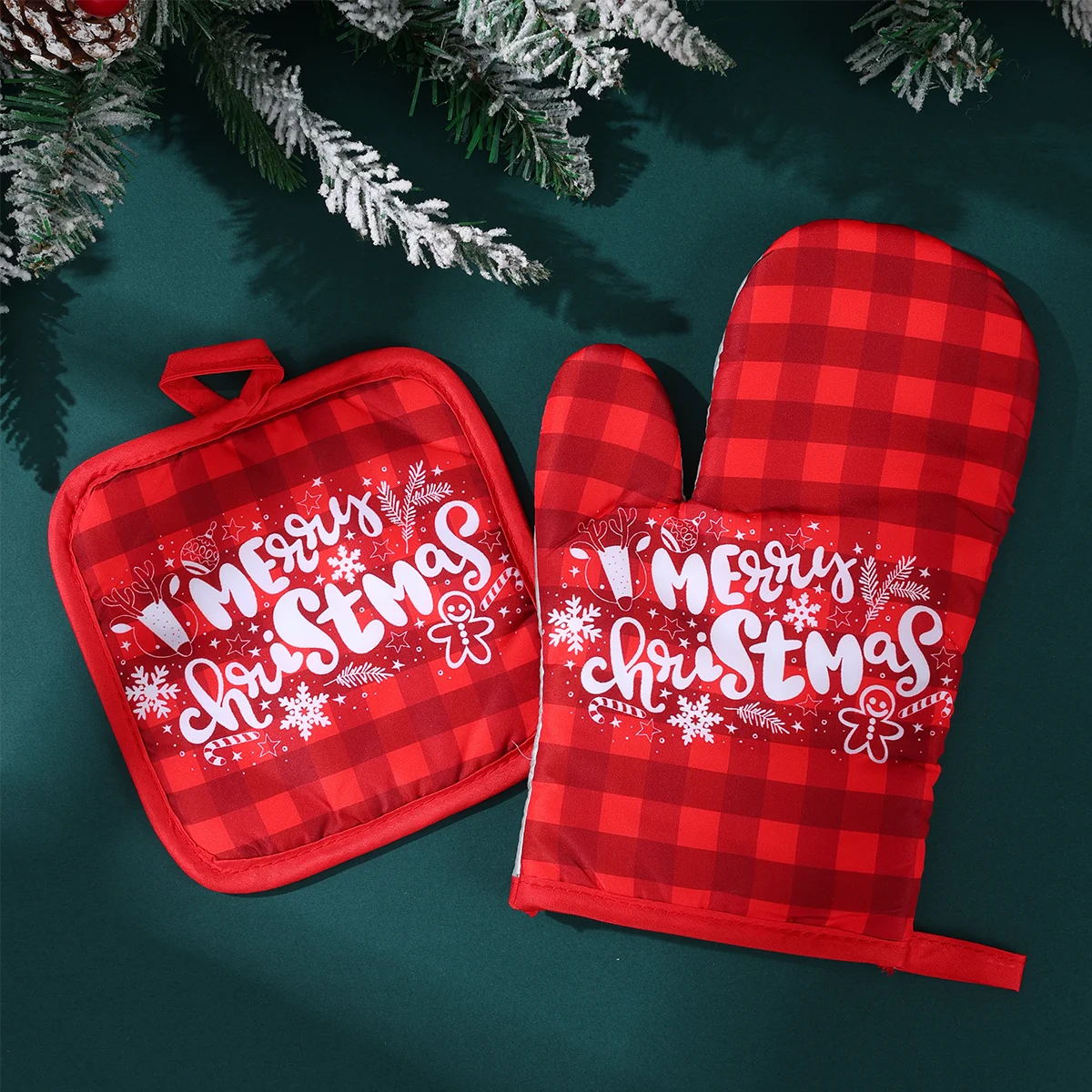 Guantes navideños para horno microondas, juego de guantes antiquemaduras para hornear, aislados, resistentes a altas temperaturas - imagen 2