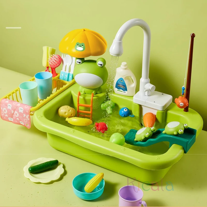 Juguetes de fregadero de cocina para niños, lavavajillas eléctrico, juguete con agua corriente, juego de simulación de comida, juguete de pesca, juego de rol, regalo para niñas - imagen 5