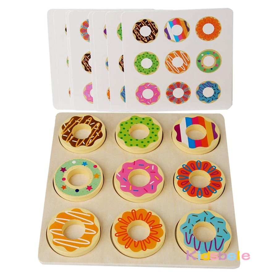 Juego cognitivo Montessori de Color Donut de madera, juguete sensorial emparejado de Donut, juguete interactivo para fiesta de aprendizaje temprano preescolar para niños pequeños - imagen 2
