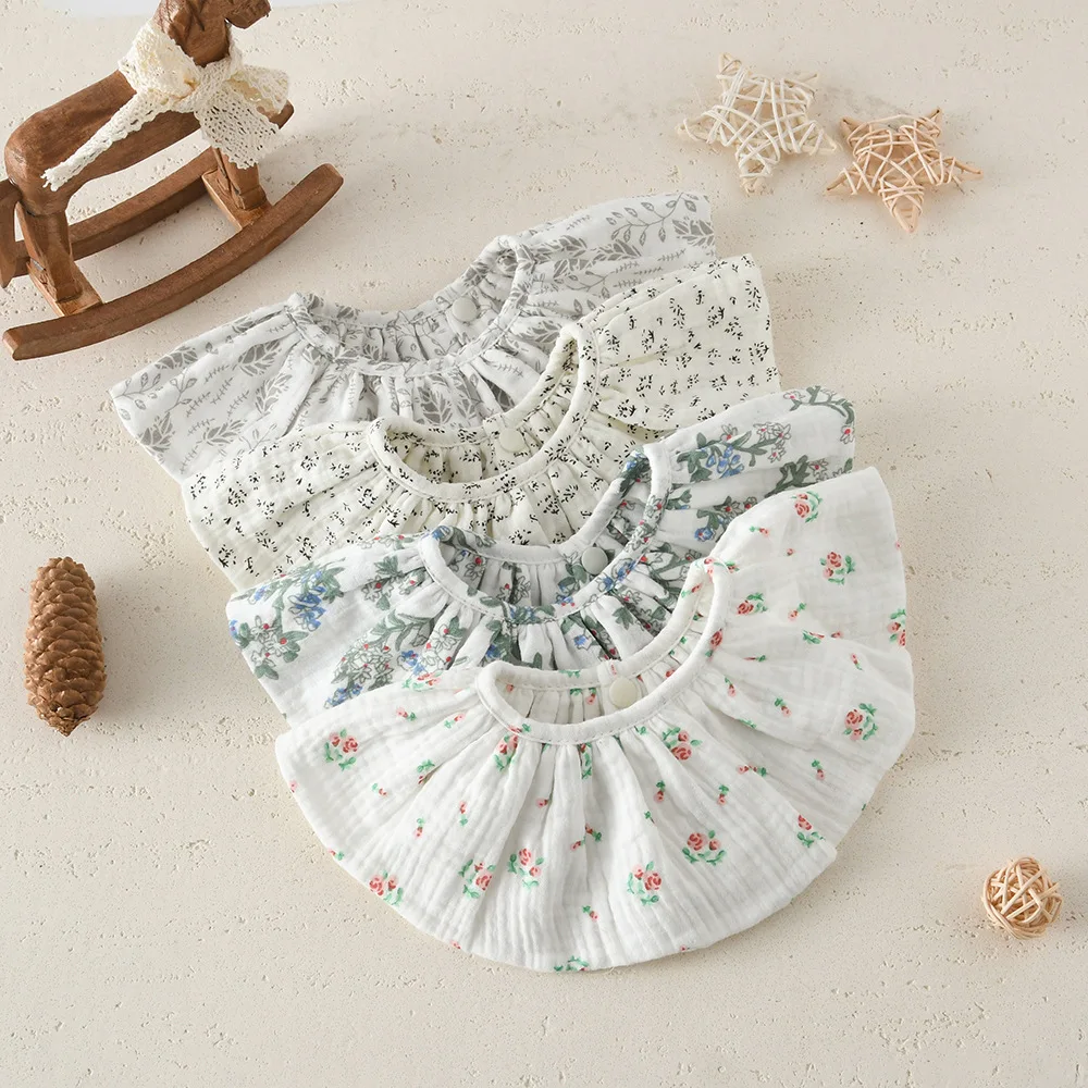 Nuevo Babero Simple para alimentación de bebé, bonito babero para bebés, toalla de Saliva de gasa de algodón giratoria redonda para niño y niña, Baberos suaves para eructar para niños - imagen 4