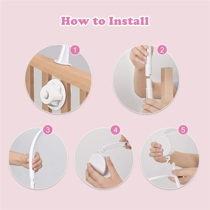 Soporte de juguete con campana para cama de bebé, sonajeros blancos, caja de música para cuna móvil, juguete para cuna con campana para recién nacido, el soporte puede girar 360 grados - imagen 5