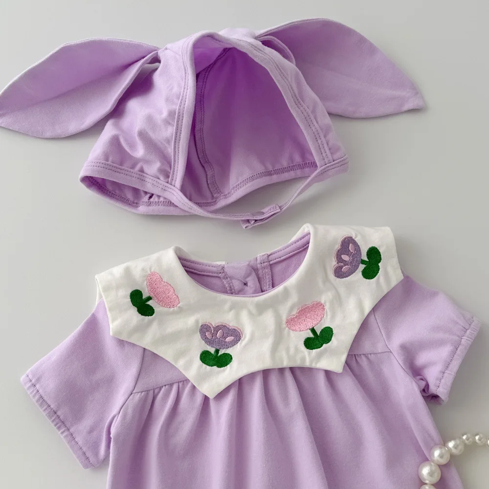 Ropa de verano para niñas de 0 a 2 años, Body para niñas pequeñas y ropa bordada de tulipán de una pieza con sombrero - imagen 4